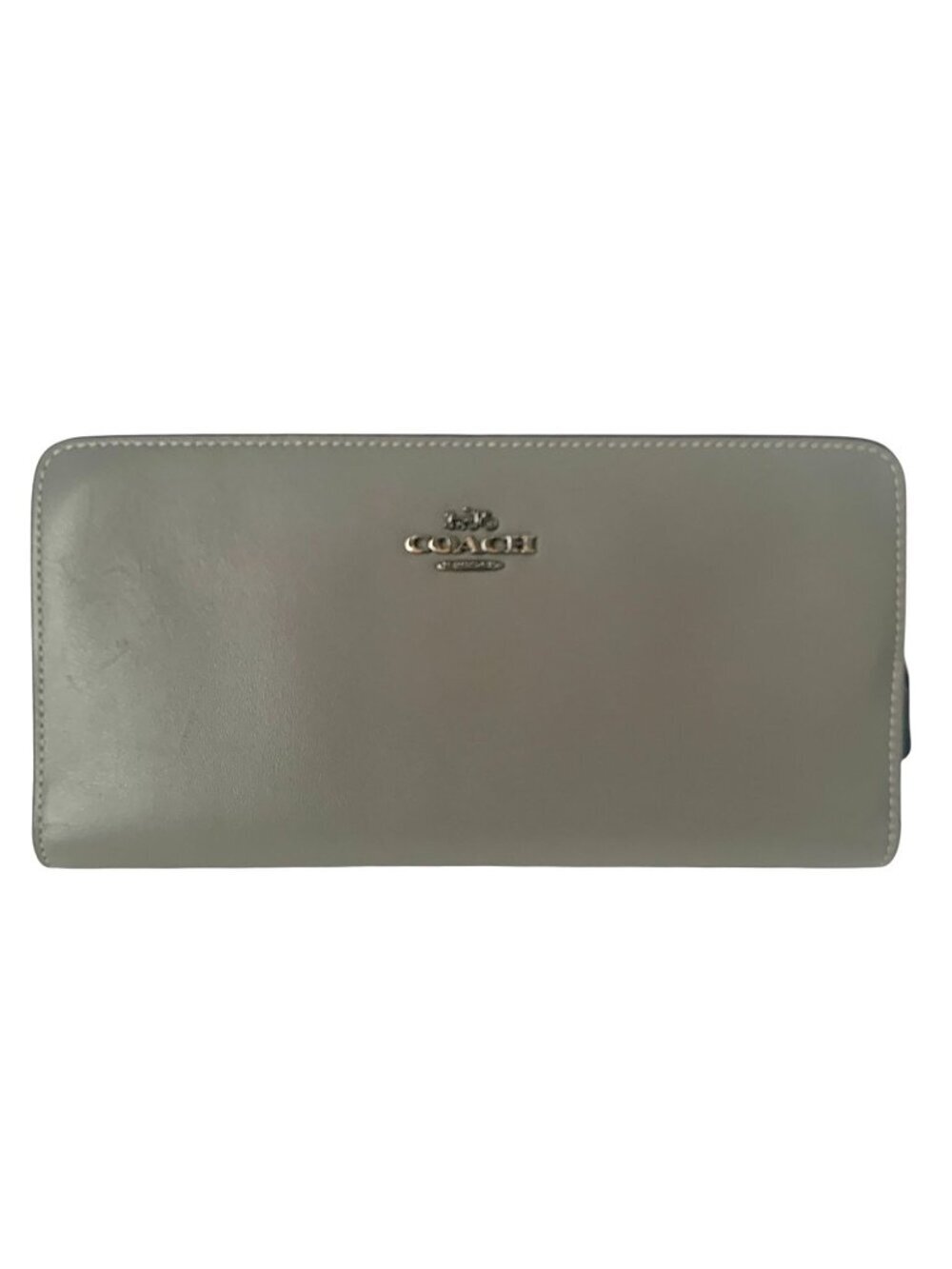 Coach Grey Leather Wallet Zip-Around Design With Card Slots